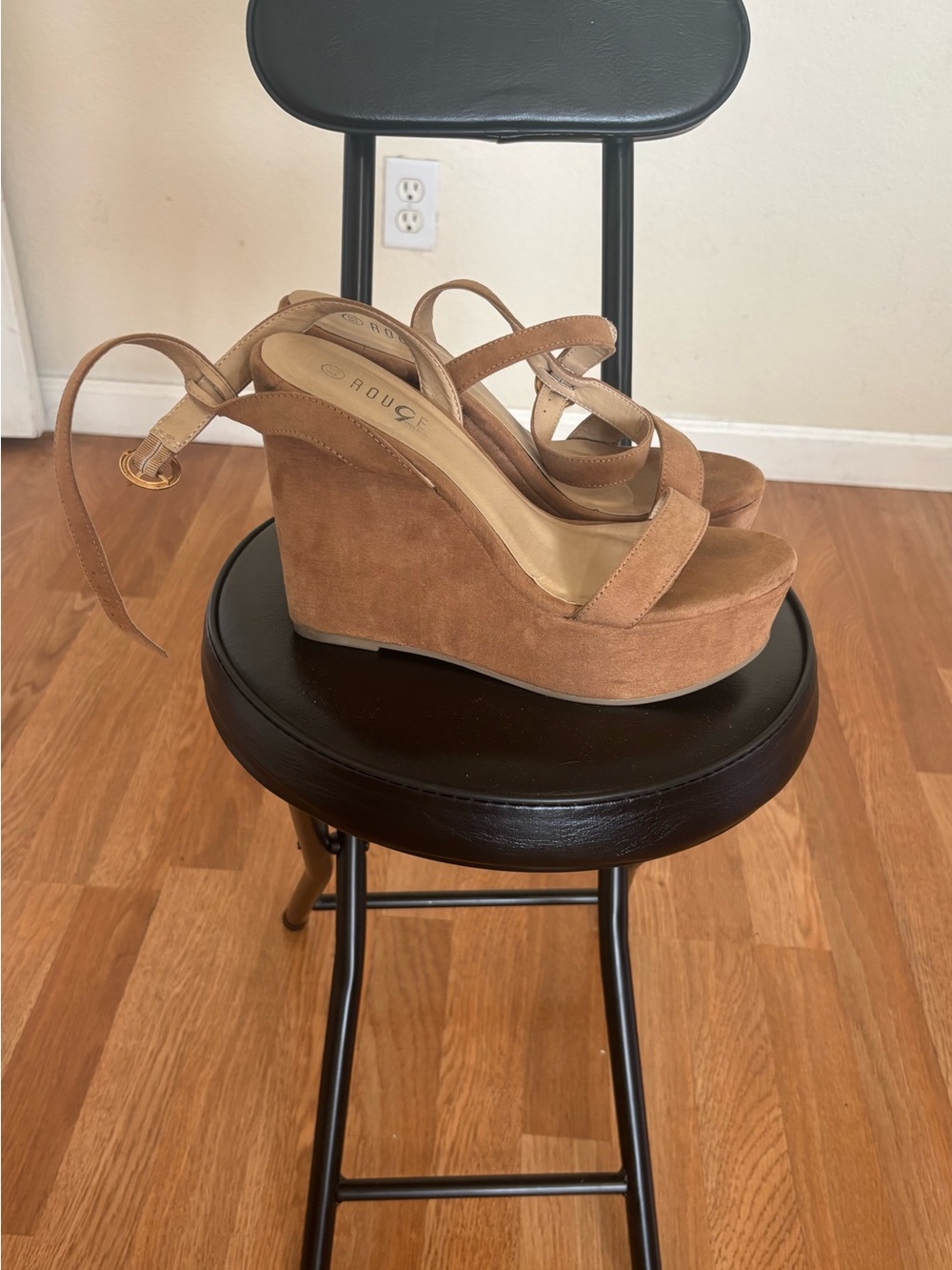 Rouge Helium Brown Suede Wedge Sandals with Ankle Tie